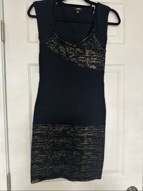 XOXO Black and Gold Midi Sheath Dress